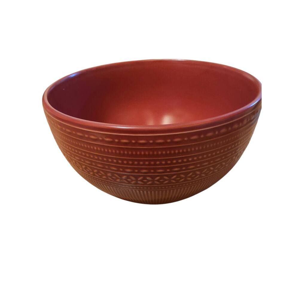 DesignPac Red Textured Ceramic Serving Bowl Embossed Aztec Pattern